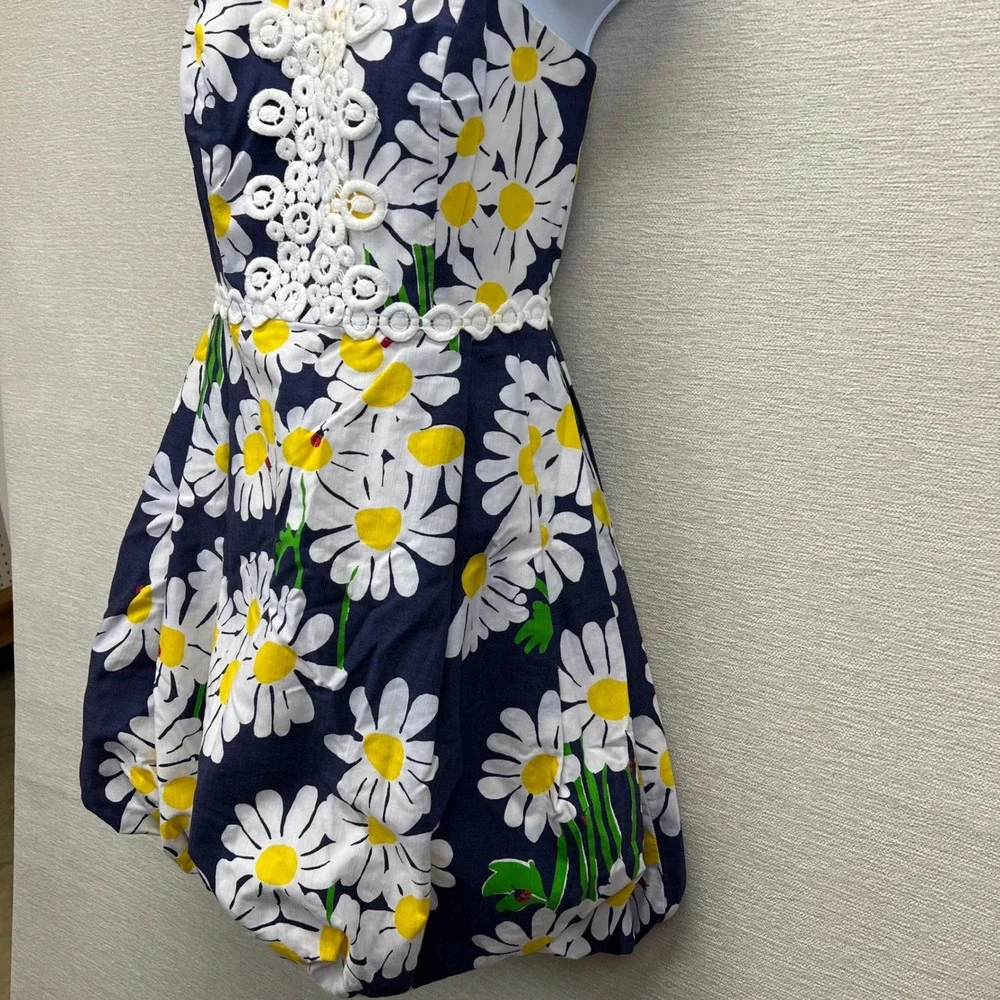 Lilly Pulitzer Original Look Lady Navy Daisy Strapless Ladybug Bubble Dress Sz 2